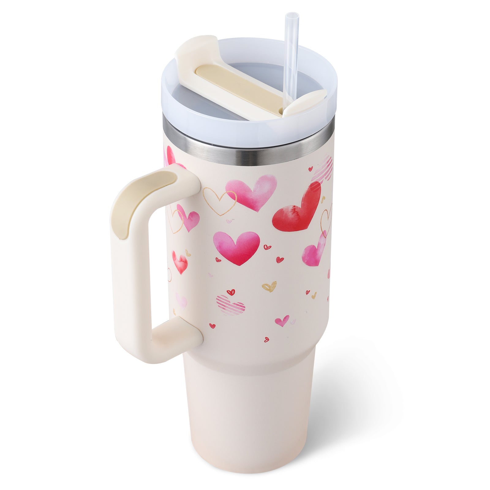 40 Oz Tumbler With Handle Straw, Stainless Steel Mug Gifts For Valentine Lover ,For Car Gym Office Travel
