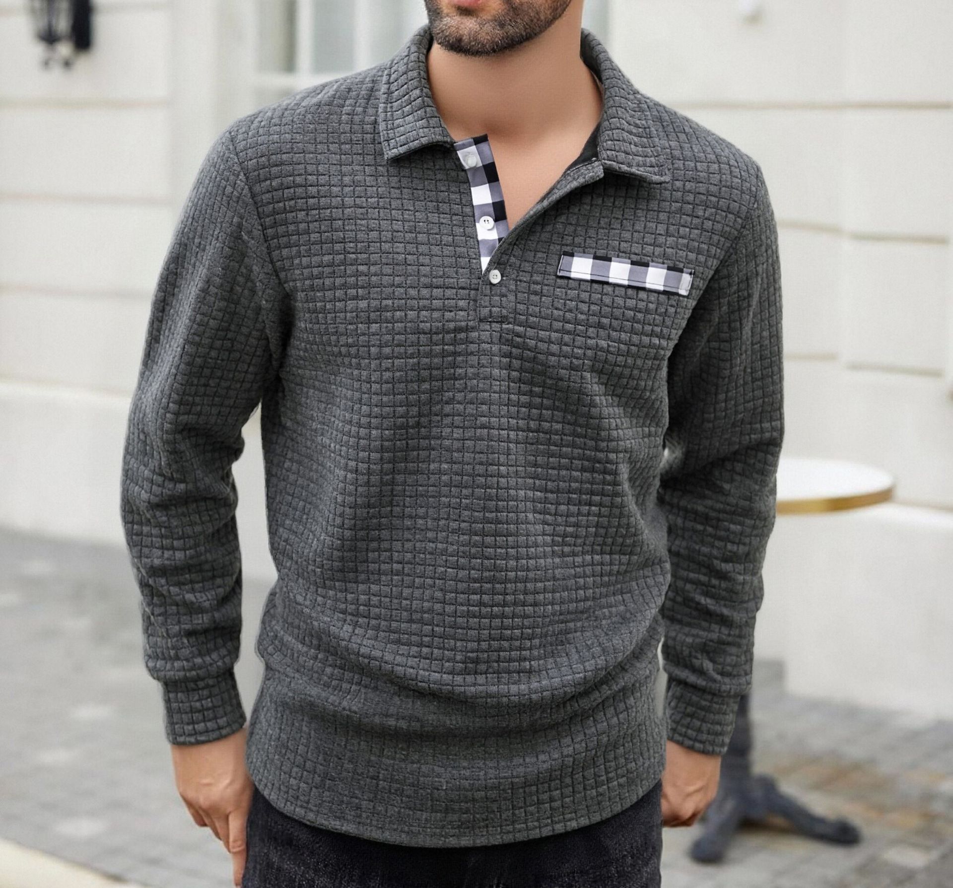 Men's Polo Long-sleeved Button-down T-shirt