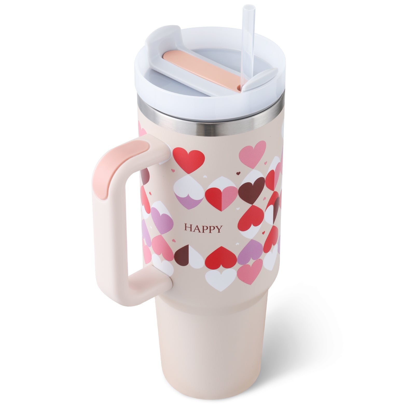 40 Oz Tumbler With Handle Straw, Stainless Steel Mug Gifts For Valentine Lover ,For Car Gym Office Travel
