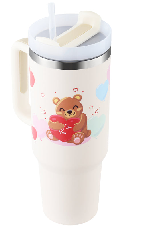 40 Oz Tumbler With Handle Straw, Stainless Steel Mug Gifts For Valentine Lover ,For Car Gym Office Travel