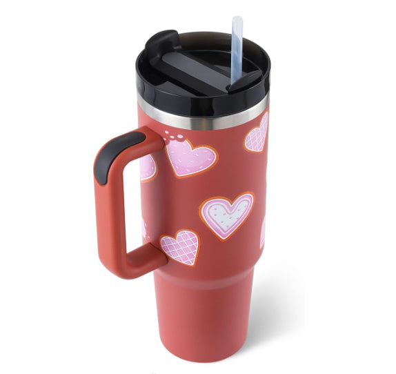 40 Oz Tumbler With Handle Straw, Stainless Steel Mug Gifts For Valentine Lover ,For Car Gym Office Travel