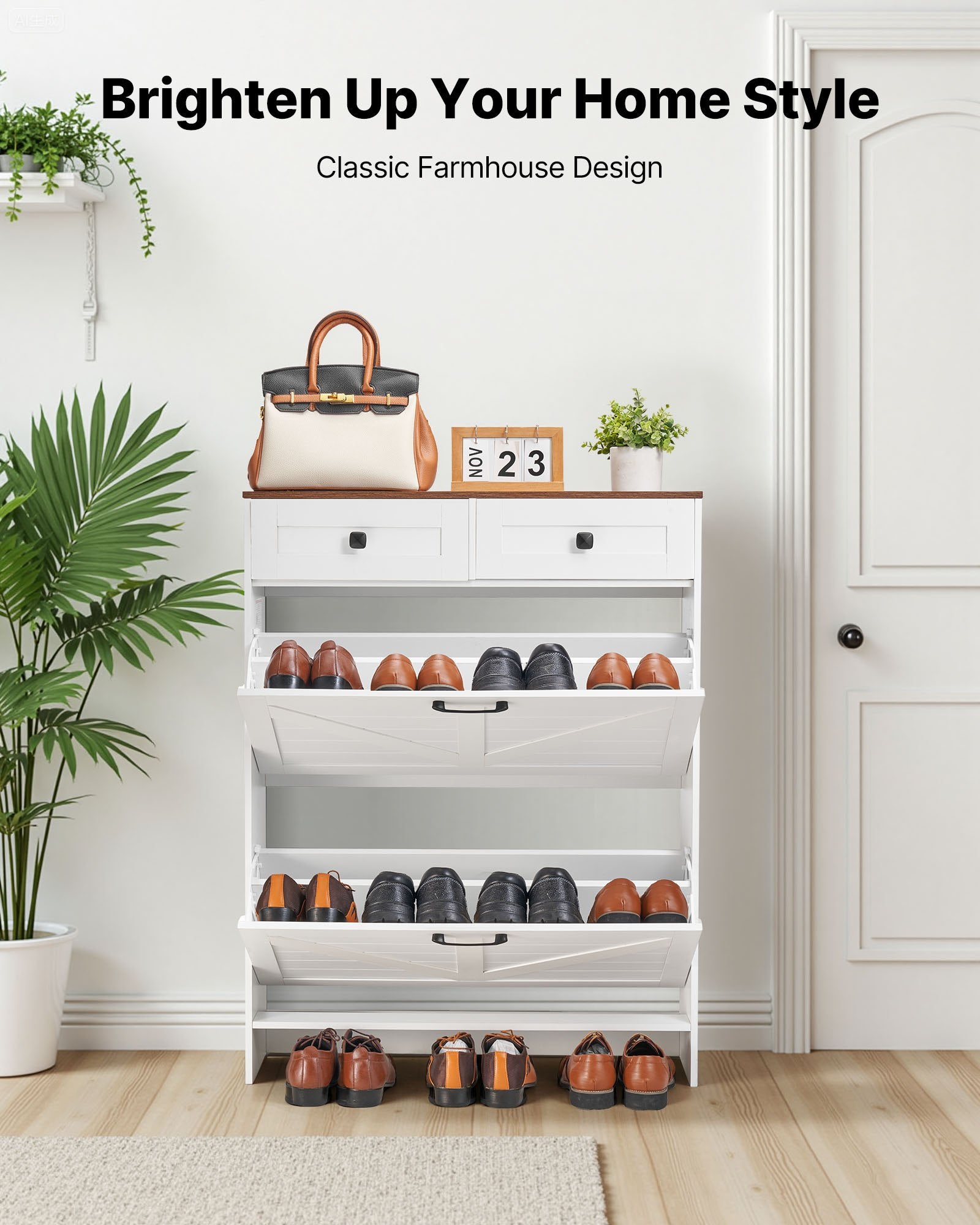 Shoe Cabinet With 2 Flip Drawers, and Storage Cabinet  For Entryway, Hallway, Bedroom, Living Room, White