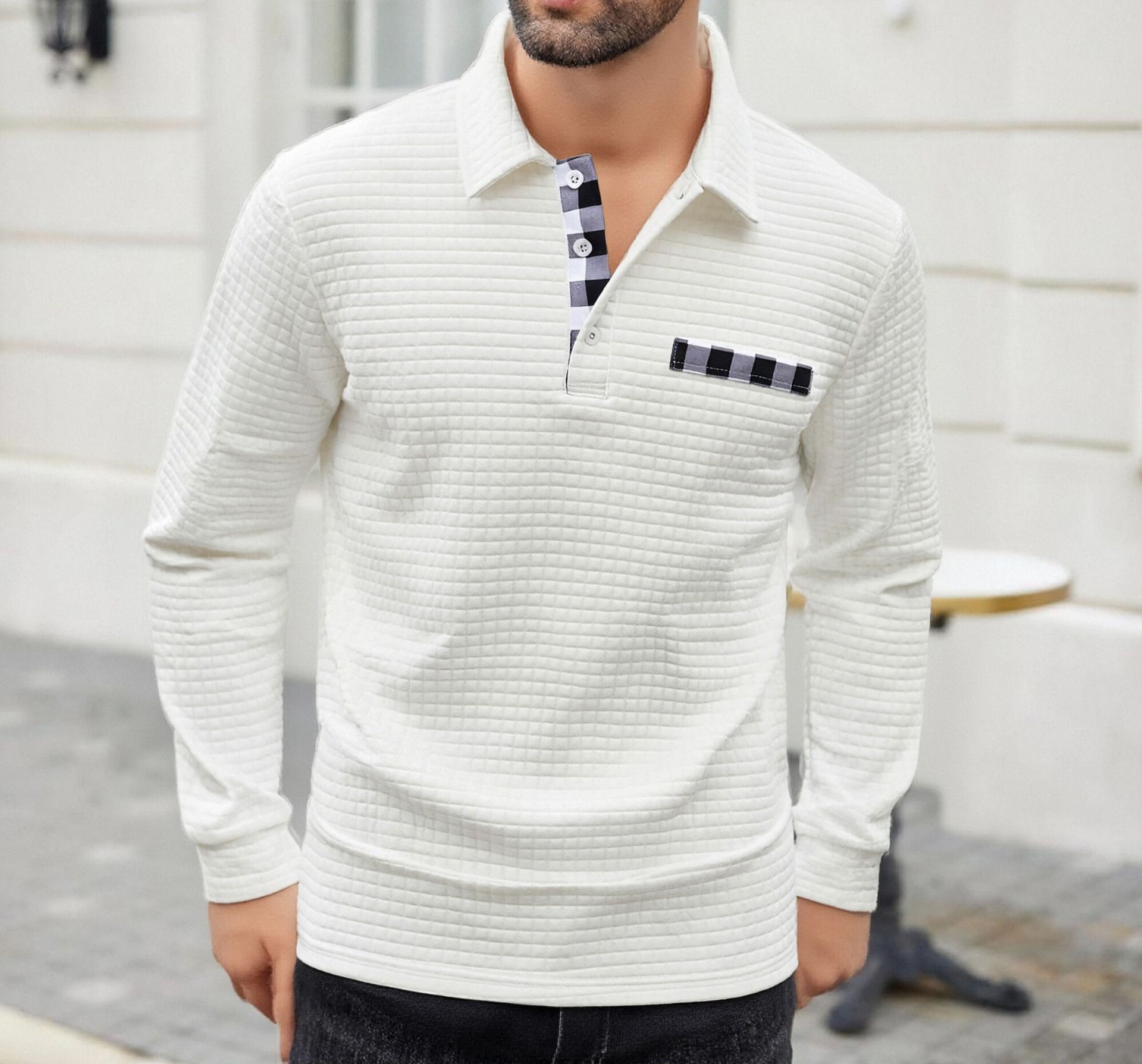 Men's Polo Long-sleeved Button-down T-shirt