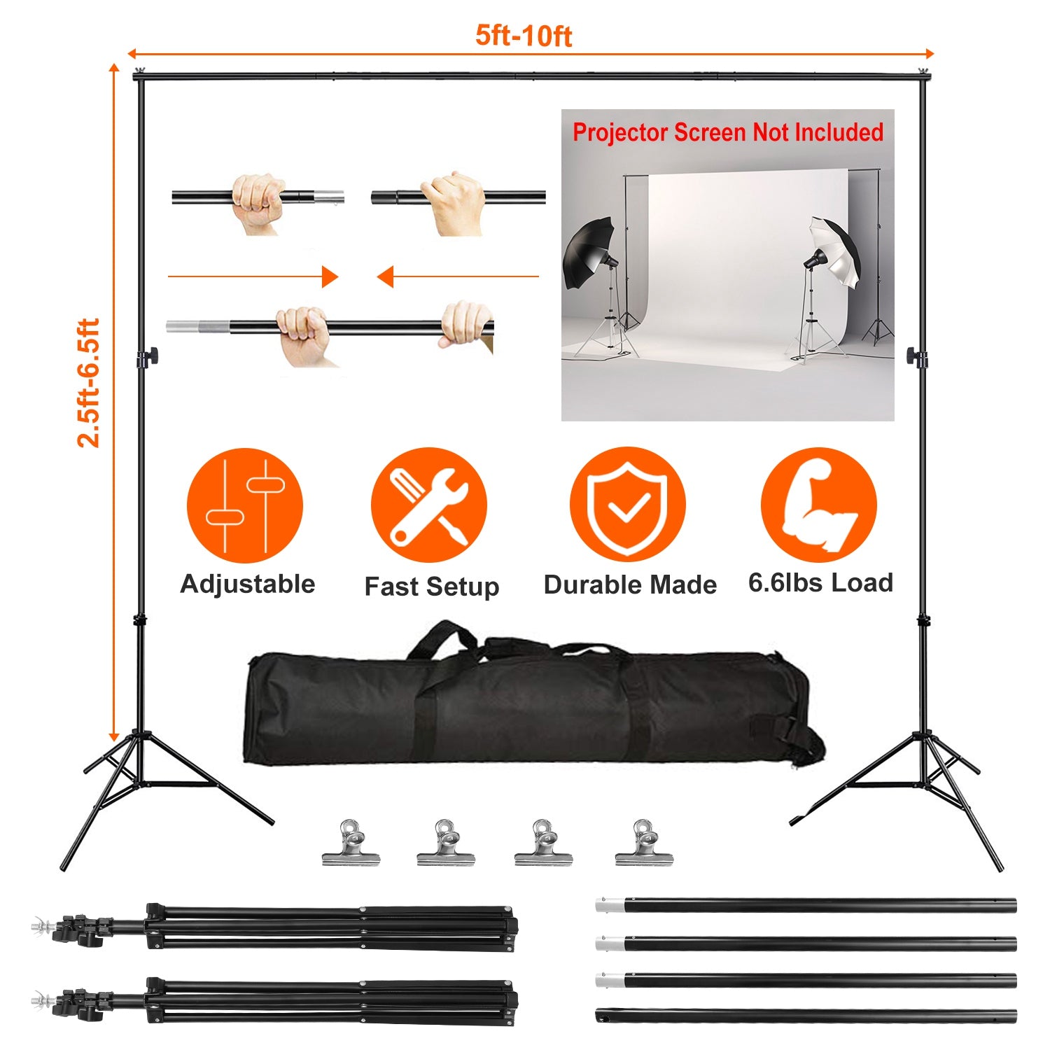 1Pc 6.5 Plus 10ft Photo Video Studio Backdrop Background Stand Adjustable