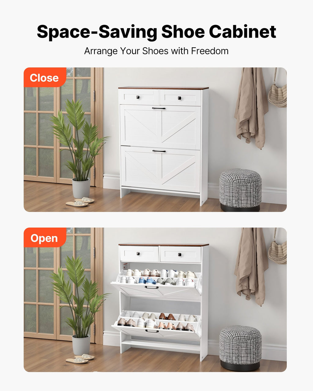 Shoe Cabinet With 2 Flip Drawers, and Storage Cabinet  For Entryway, Hallway, Bedroom, Living Room, White