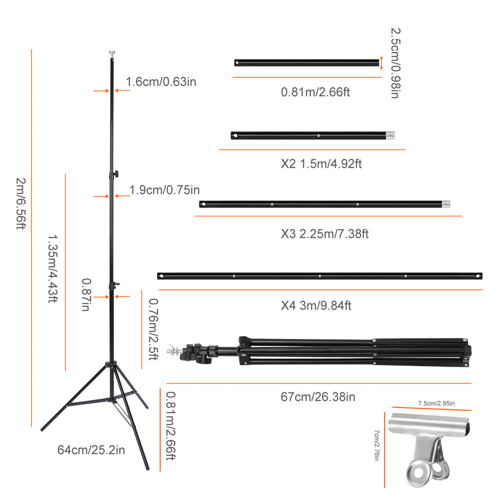 1Pc 6.5 Plus 10ft Photo Video Studio Backdrop Background Stand Adjustable