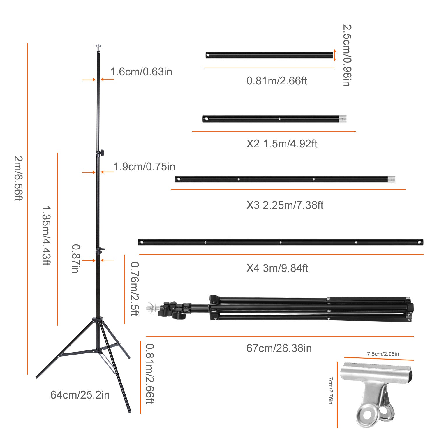1Pc 6.5 Plus 10ft Photo Video Studio Backdrop Background Stand Adjustable