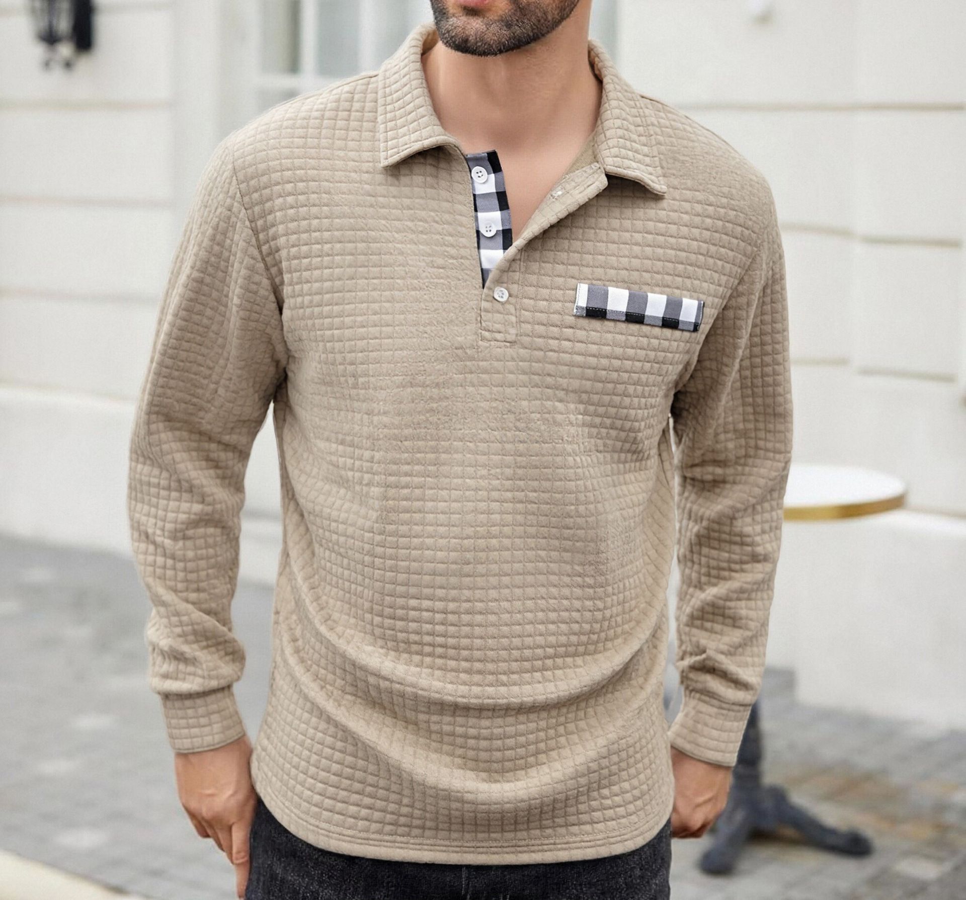 Men's Polo Long-sleeved Button-down T-shirt