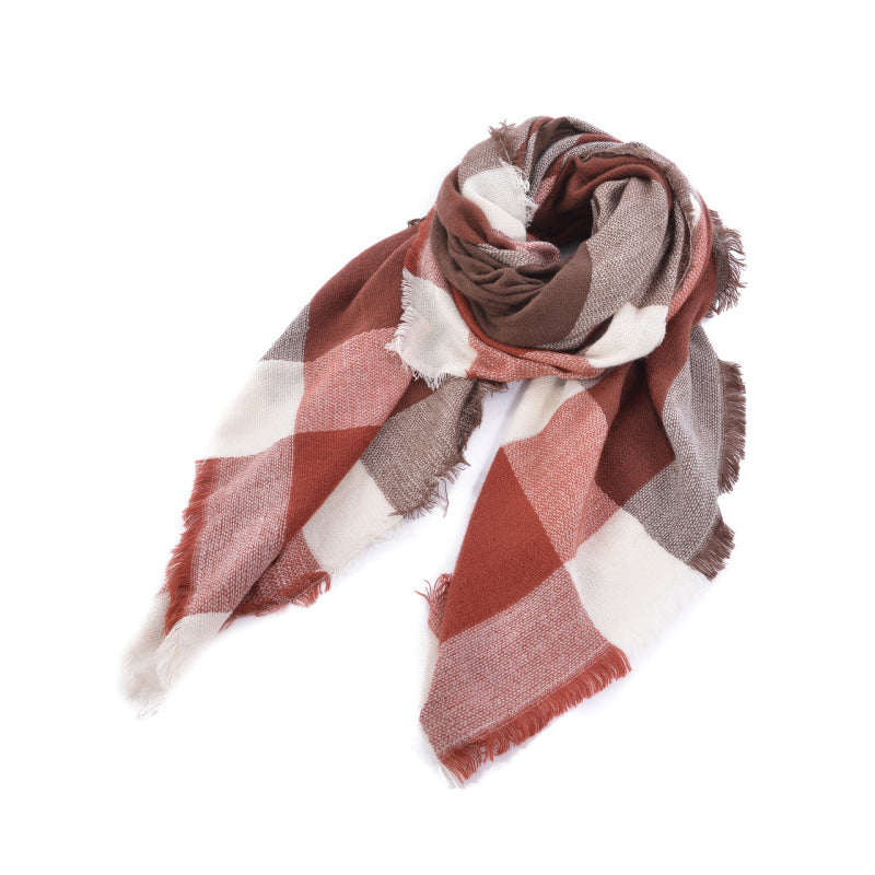 59 X 59in Deep White Color Large Grid Womens Fall Winter Scarf