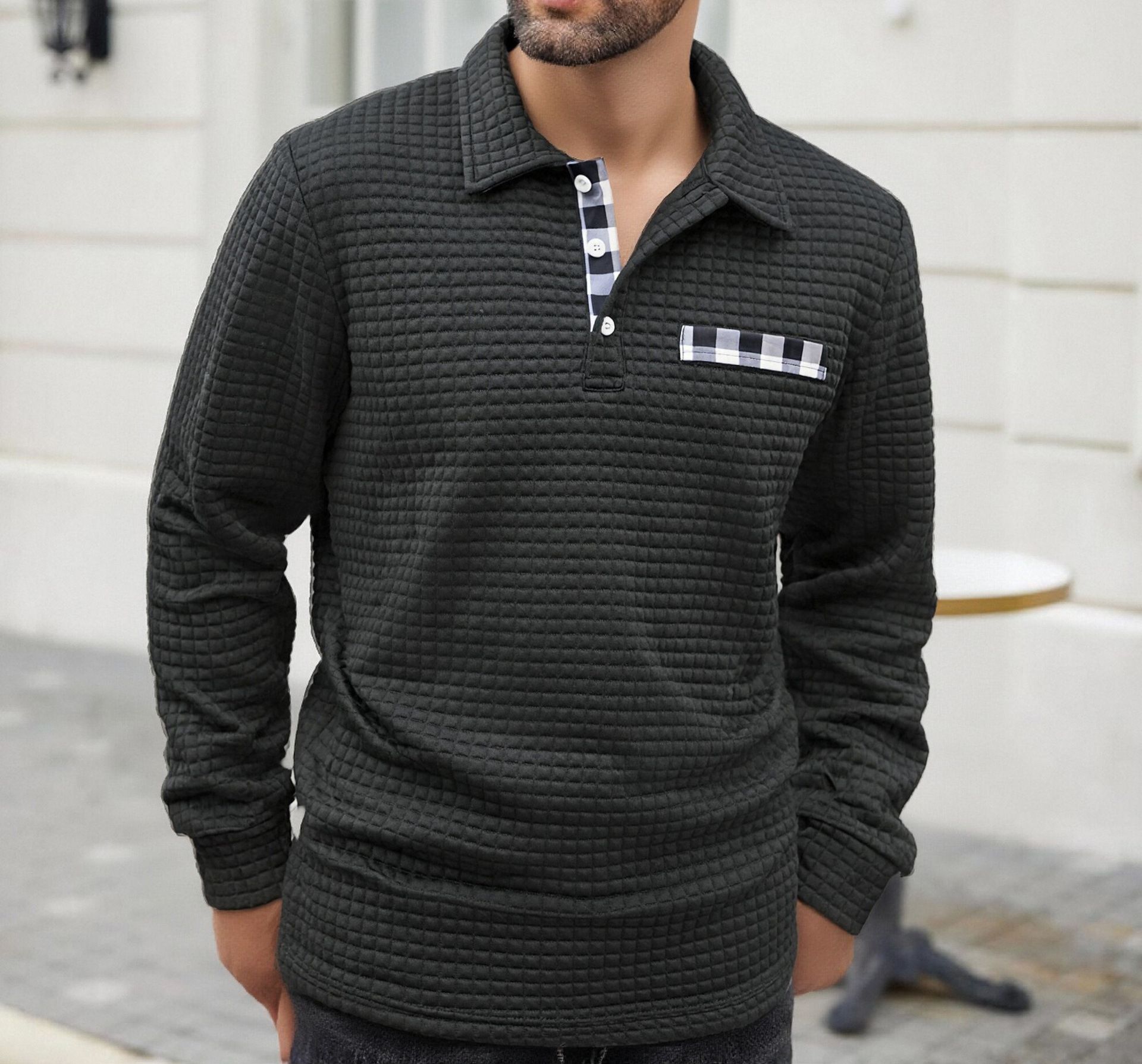 Men's Polo Long-sleeved Button-down T-shirt