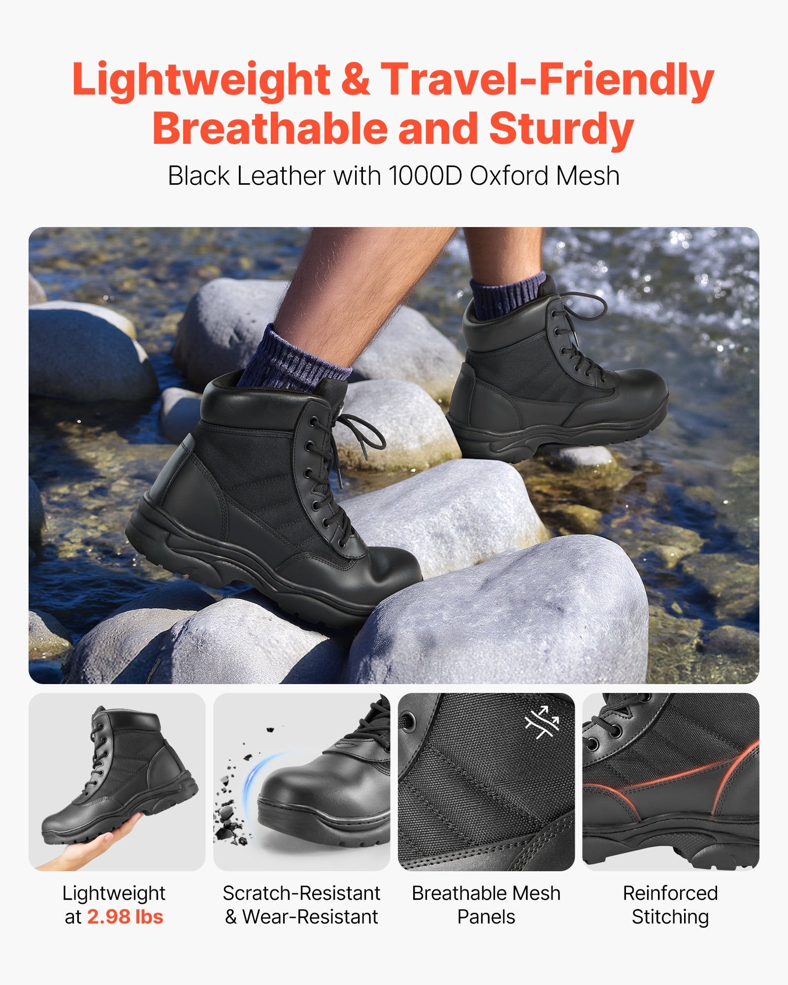 Men's Military Tactical Boots, 6 Inch Combat Hiking Work Lightweight ,US Size 9