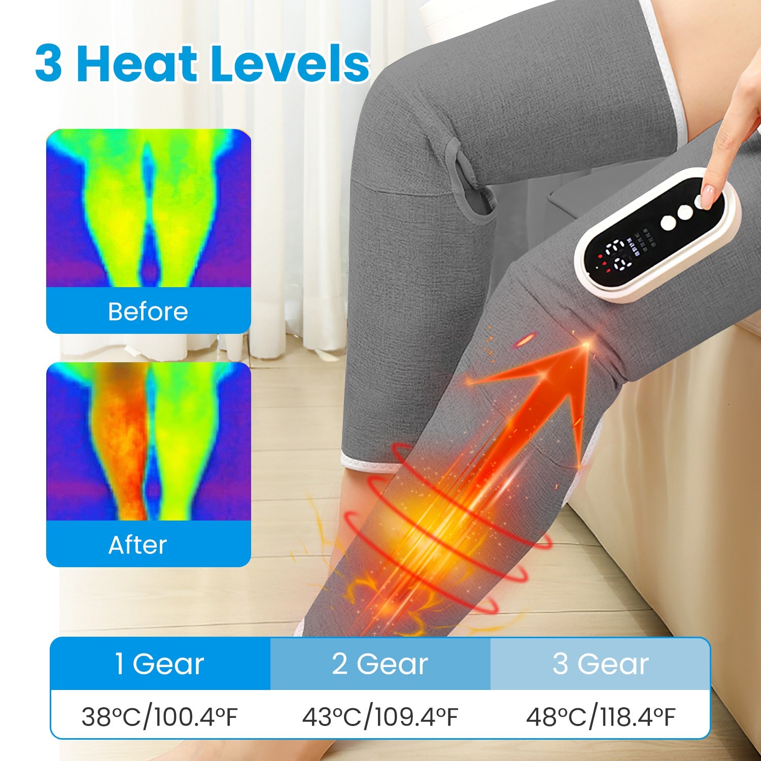 Cordless Leg Massager Air Compression With Heat Thigh Knee help For Pain Relief