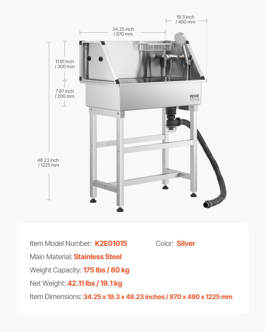 34 Inch Dog Grooming Bath Tub Stainless Steel W Faucet For Pets