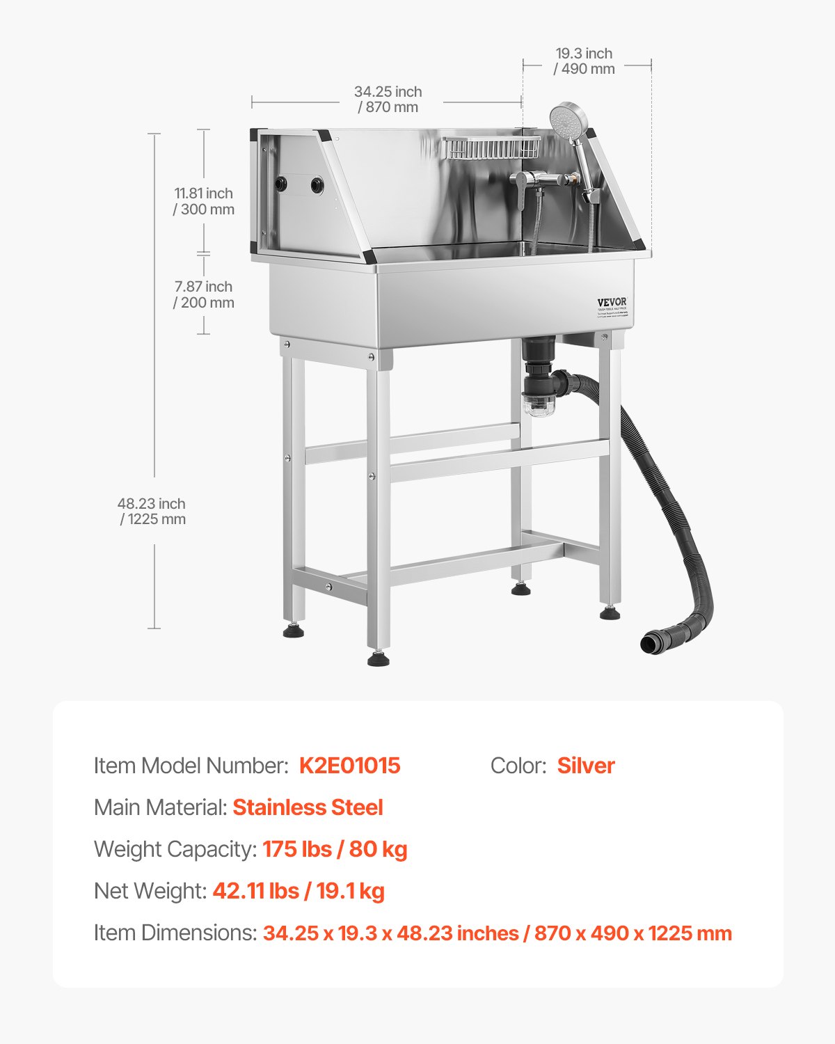 34 Inch Dog Grooming Bath Tub Stainless Steel W Faucet For Pets