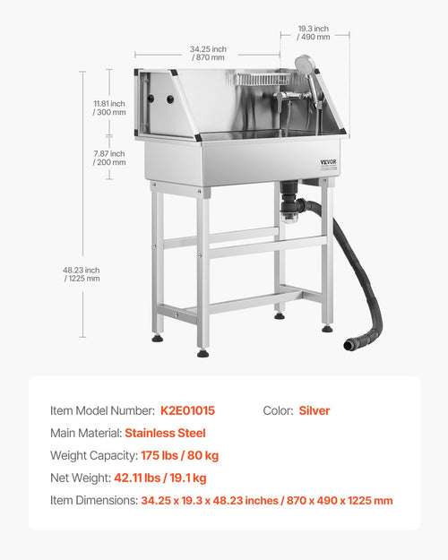 34 Inch Dog Grooming Bath Tub Stainless Steel W Faucet For Pets