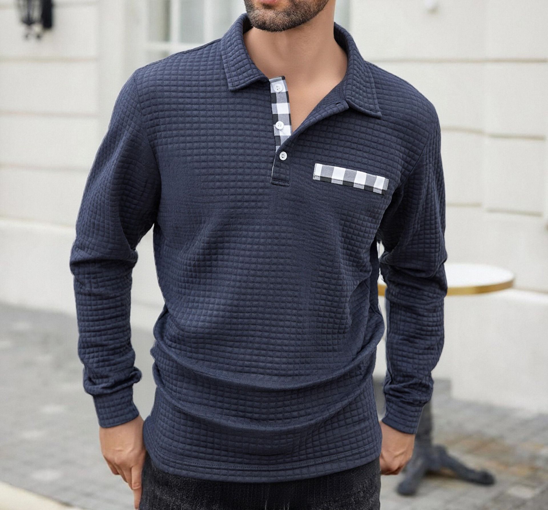 Men's Polo Long-sleeved Button-down T-shirt