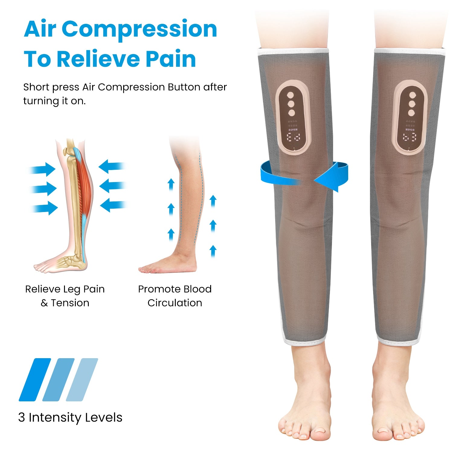 Cordless Leg Massager Air Compression With Heat Thigh Knee help For Pain Relief