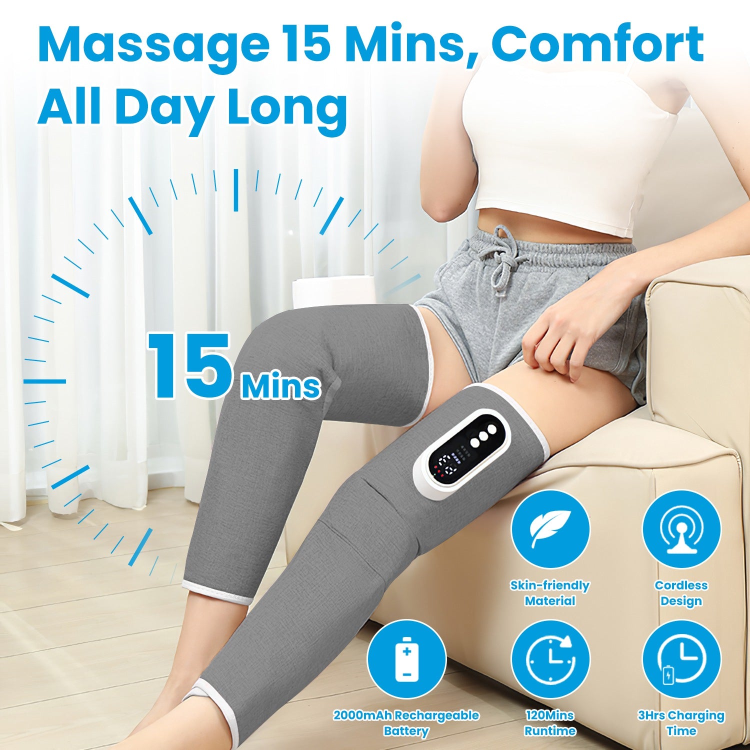 Cordless Leg Massager Air Compression With Heat Thigh Knee help For Pain Relief