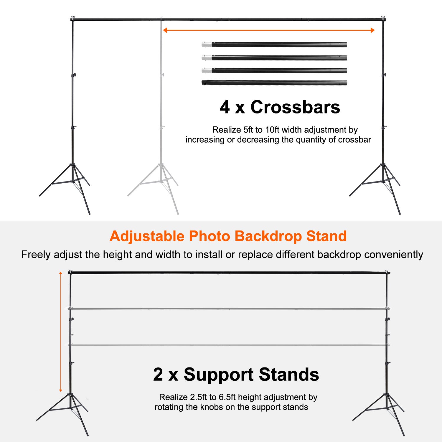 1Pc 6.5 Plus 10ft Photo Video Studio Backdrop Background Stand Adjustable