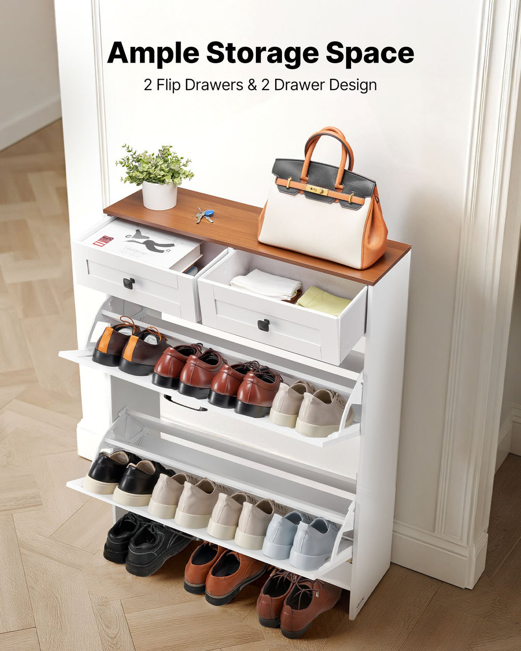 Shoe Cabinet With 2 Flip Drawers, and Storage Cabinet  For Entryway, Hallway, Bedroom, Living Room, White