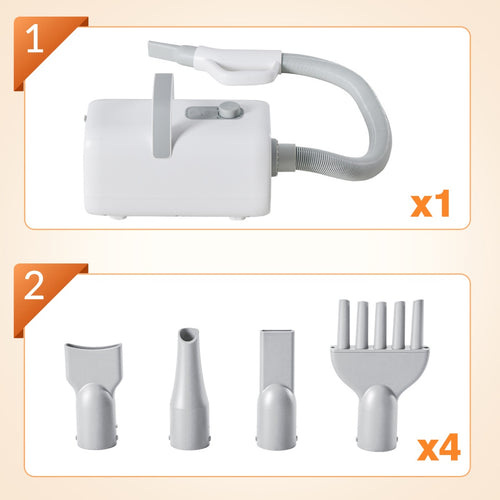 1550W High Velocity Pet Blow Dryer With Heater For Grooming, Speed Temperature Adjustable Dog Blower Grooming Dryer With 4 Nozzles